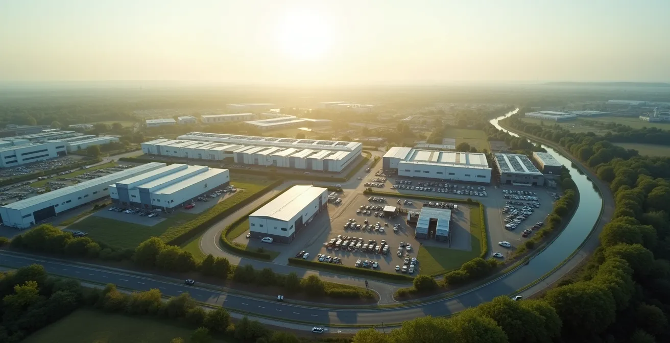 Vue aérienne panoramique du bassin d'emploi de Cholet avec zones d'activités et espaces naturels