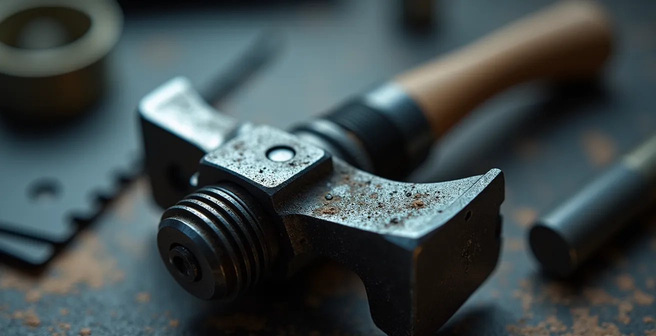 Détail macro d'une pièce mécanique de haute précision avec textures métalliques